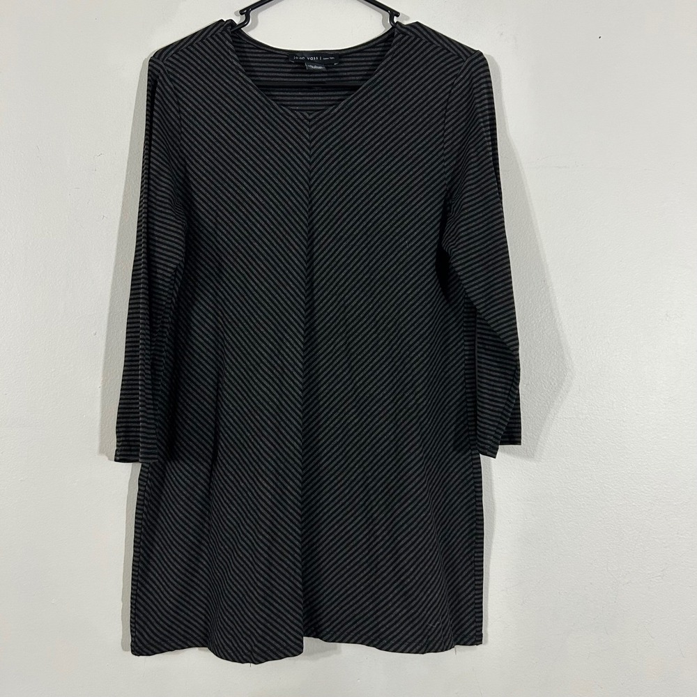 Joan Vass New York Womens Top Size L Gray Striped Long Sleeve Casual Blouse